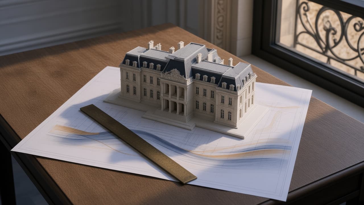 Maquette et plans échelonnés, budget pluriannuel de travaux
